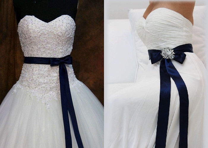 Свадебные платья с синим поясом на талии